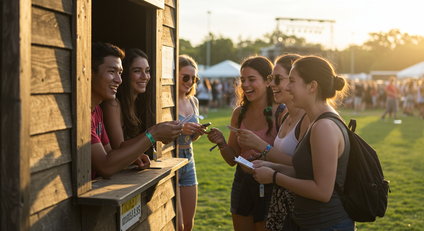 Grupo de Estudantes Comprando Ingresso